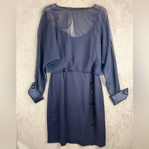MONICA'S (Bridal) Beautiful Midi Dress Size 12 Blue Sheer Overlay